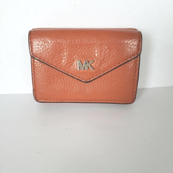Michael Kors MK Mini Card Holder Bill Coin Orange Wallet Small Compact Logo - Picture 1 of 8